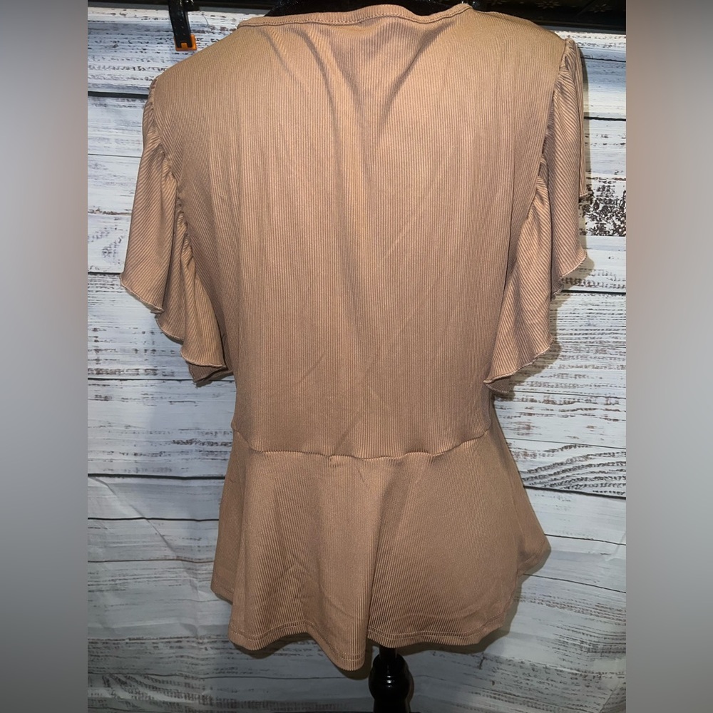 Shein Plus Rib Knit Surplice Ruffle Hem Tee - Picture 3 of 6